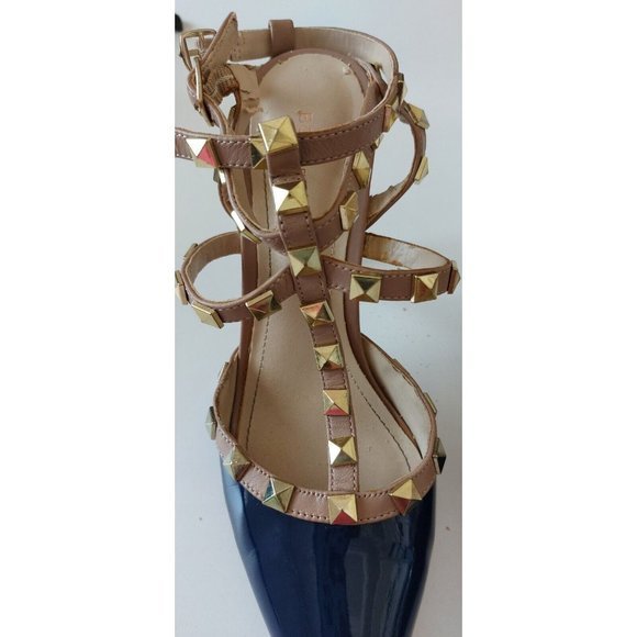 BCBG Generation Darron 2 Tone Royal Blue Patent Leather Pumps Studded Straps‎ 7M - Picture 2 of 5